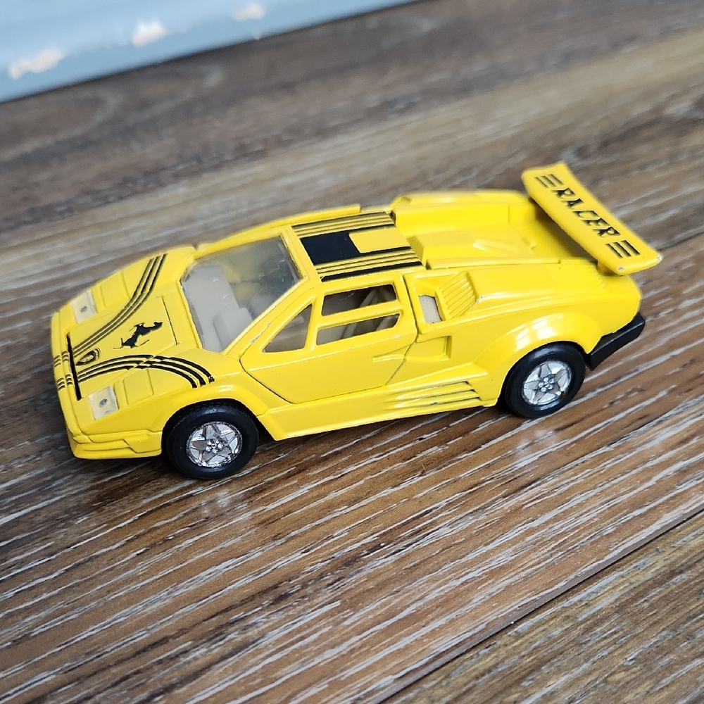 Vintage Lamborghini Pull Back Action Toy Car Yellow Black